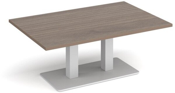 Dams Eros Rectangular Coffee Table with Flat White Rectangular Base & Twin Uprights 1200 x 800mm - Barcelona Walnut