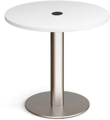 Dams Monza Circular Dining Table 800mm In White with Central Circular Cutout & Ion Power Module In Black