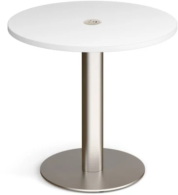 Dams Monza Circular Dining Table 800mm In White with Central Circular Cutout & Ion Power Module In White