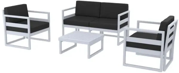 Siesta Mykonos Lounge Set - Silver Grey - Black Cushions