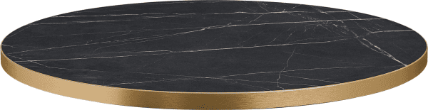 Zap Omega Laminate Marble Round Table Top with Gold Edge - 800mm - Black Marble