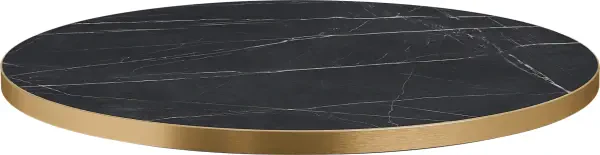 Zap Omega Laminate Marble Round Table Top with Gold Edge - 600mm - Black Marble