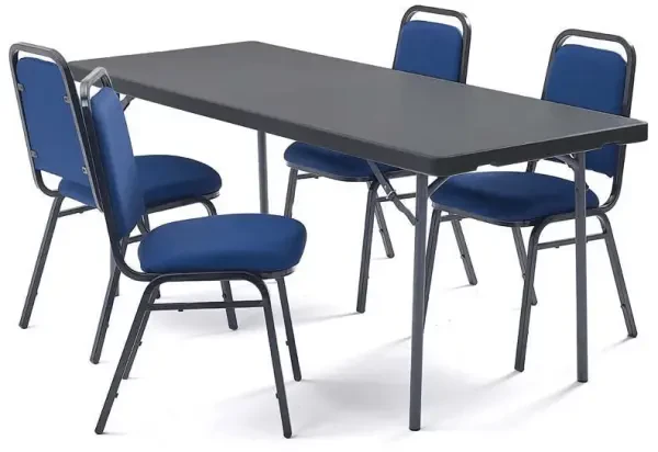 Principal Zown Rectangular Table with 4 Mayfair Banquet Chairs - Blue