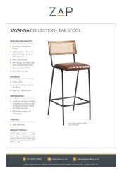 ZAP Product Sheet Savanna Collection Bar Stool
